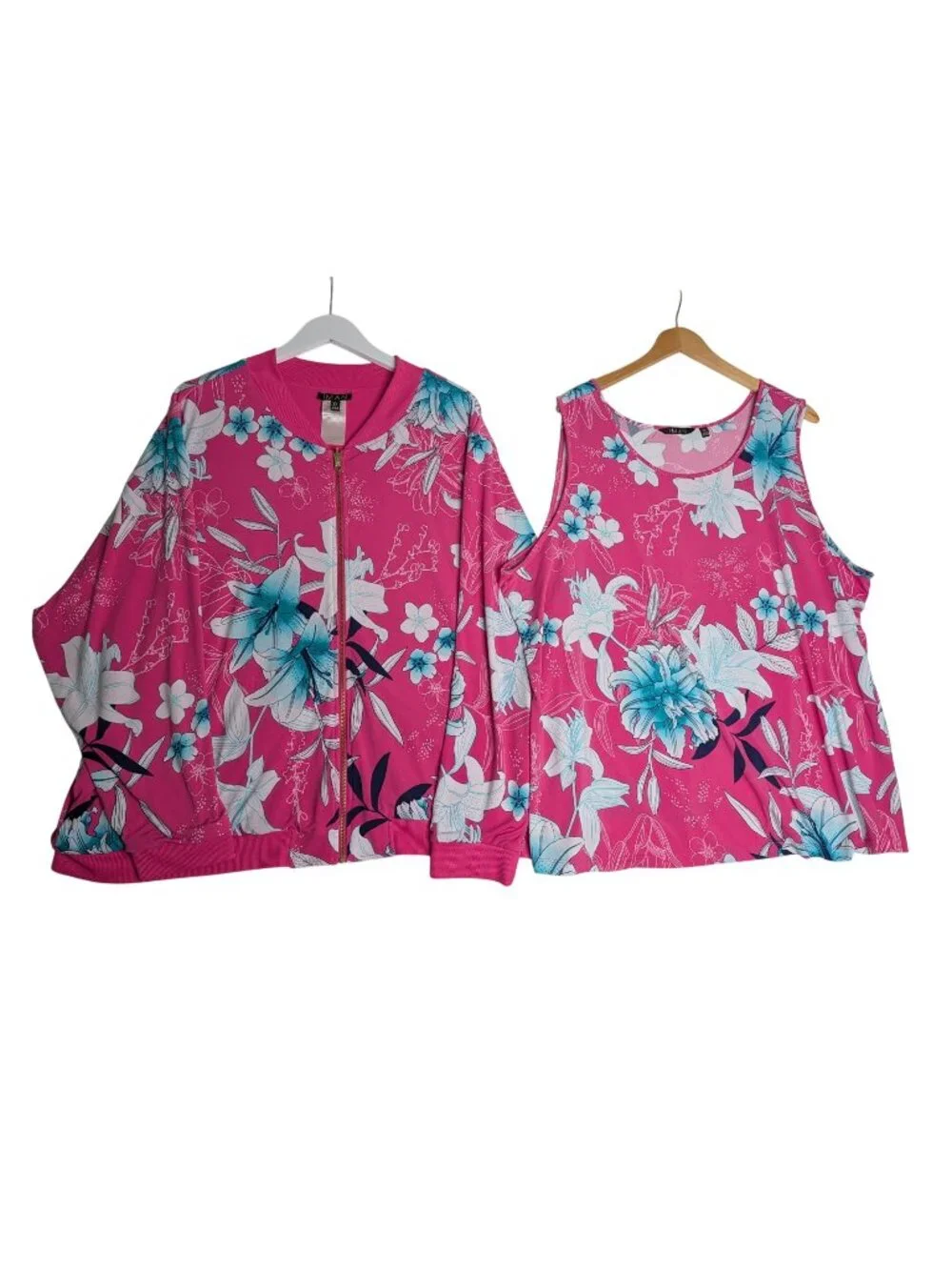 IMAN Womens Pink Floral Bomber Jacket & Matching Tank Top Set 3X Cruise wear